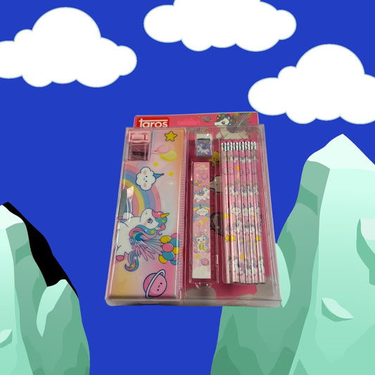 Unicorn Temalı Kırtasiye Seti - 7 Parça Okul Seti Kalem Kutulu Pembe Kız Çocuk Hediye