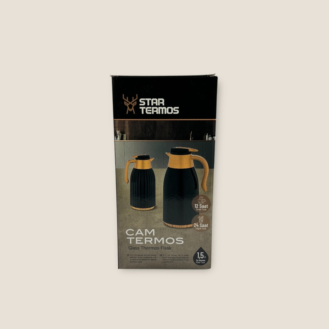 Oluklu Gövde 1,5 Lt Termos - Siyah