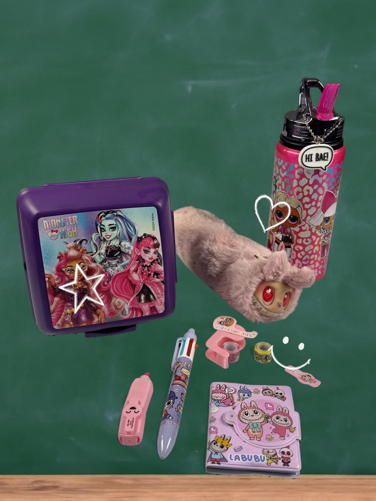 Kız Çocuk Okul Seti Unicorn Defterli – Sırt Çantası, Suluk, Beslenme Çantası, Peluş Kalemlik, Defter