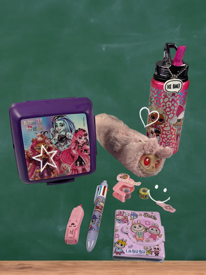 Kız Çocuk Okul Seti Unicorn Defterli – Sırt Çantası, Suluk, Beslenme Çantası, Peluş Kalemlik, Defter