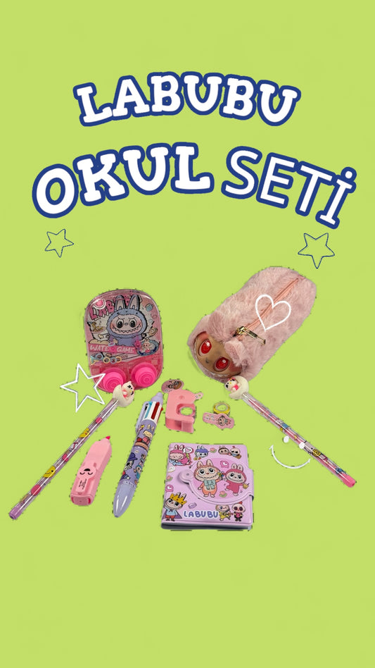 Labubu Okul Seti ✨ Sevimli Kırtasiye Seti – Kalemlik, Defter, Kalemler, Oyunlu Su Şişesi & Aksesuarlar